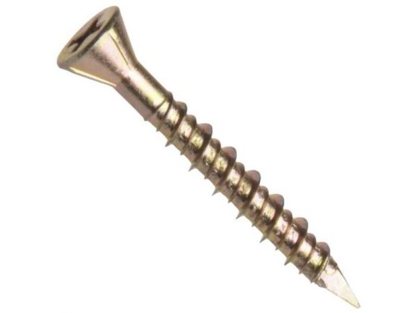 Šroub pro montáž desek cetris, kuželová hlava, drážka phillips, ocel, zinek žlutý, závit do dřeva, 4.2x55/30 mm