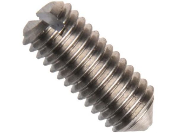 Din 553 (iso 7434), stavěcí šroub (červík) s rovnou drážkou a hrotem, ocel třídy 4.6 (4.8), bez povrchové úpravy, m10x16 mm