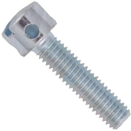 Din 404, šroub (zajišťovací /plombovací) s válcovou hlavou a průběžnou drážkou s dírami v hlavě, ocel 5.8, zinek bílý, m4x8 mm