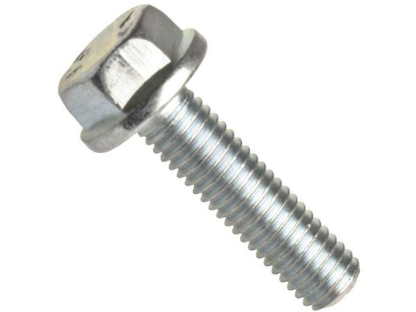 Šroub pojistný "ripp" se šestihrannou hlavou s ozubeným límcem (přírubou), r 88913, celý závit, ocel kl. 100, zinek bílý, m12x40