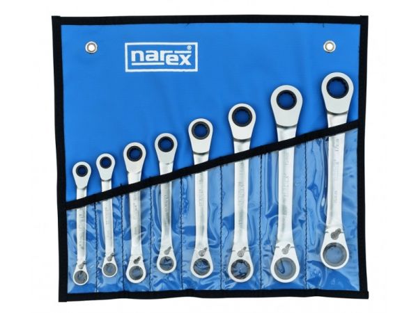 Sada - ráčnový oboustranný klíč vyhnutý 5 - NAREX° 230838R.608 - DIN 3110 8-dílná /5,5-17/