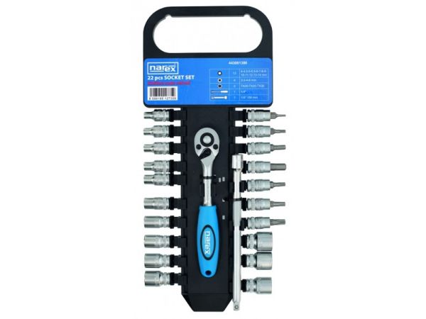 Sada hlavic a ovladačů 1/4" na liště NAREX-SADA 22-dílná, 1/4" /443001386/