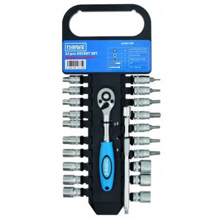 Sada hlavic a ovladačů 1/4" na liště NAREX-SADA 22-dílná, 1/4" /443001386/