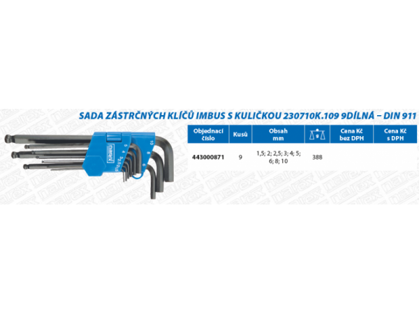Sada zástrčných klíčů šestihranných s kuličkou, 9dílná sada - NAREX