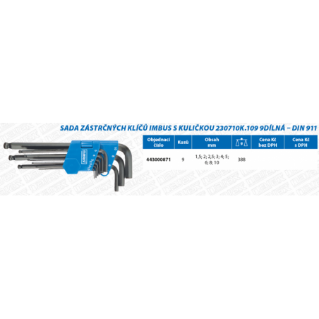 Sada zástrčných klíčů šestihranných s kuličkou, 9dílná sada - NAREX