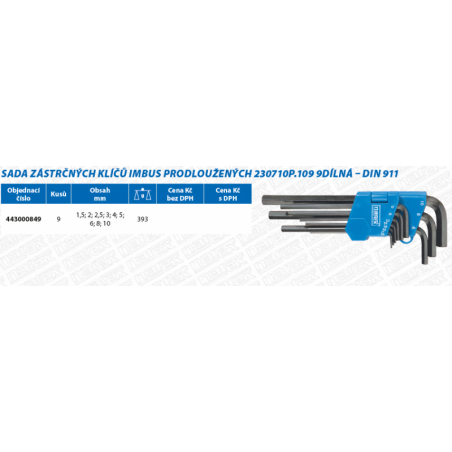 Sada zástrčných klíčů šestihranných prodloužených, 9dílná sada - NAREX