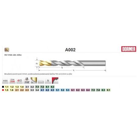 Vrták s válcovou stopkou DIN 338, HSS - DORMER