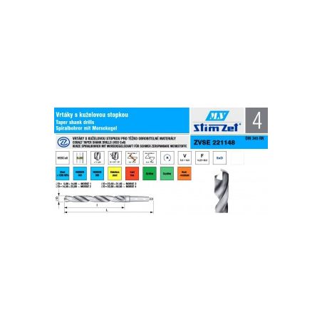 Vrták s kuželovou stopkou - vysoce výkonný - HssCo8 DIN 345 RN 221148 - STIMZET