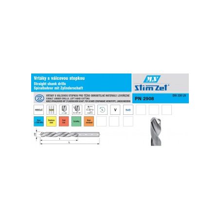 Vrták s válcovou stopkou - levý ( HSSCo ) , DIN338 LN  2908 - STIMZET