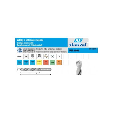 Vrták s válcovou stopkou - vysoce výkonný - střední řada HSSCo8 2906 - STIMZET