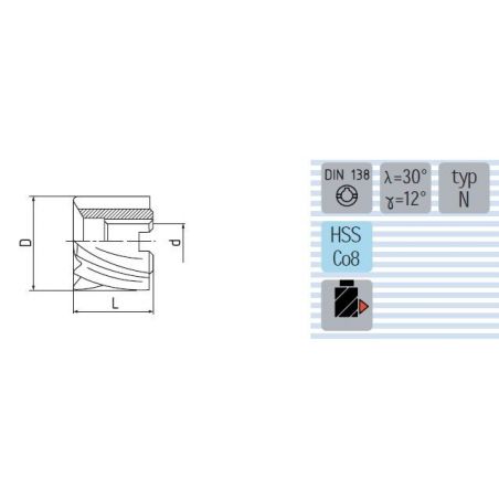 Fréza válcová čelní polohrubozubá typ N F620278V - ZPS
