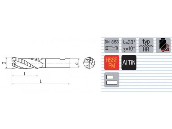 Fréza válcová čelní krátká s 1 břitem přes...