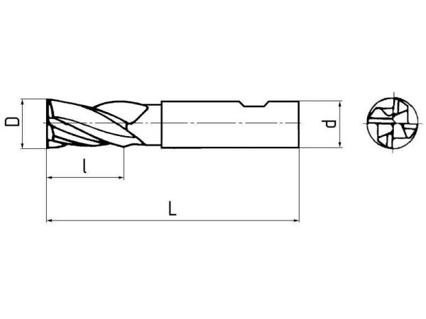 Fréza válcová čelní dlouhá s 1 břitem přes...