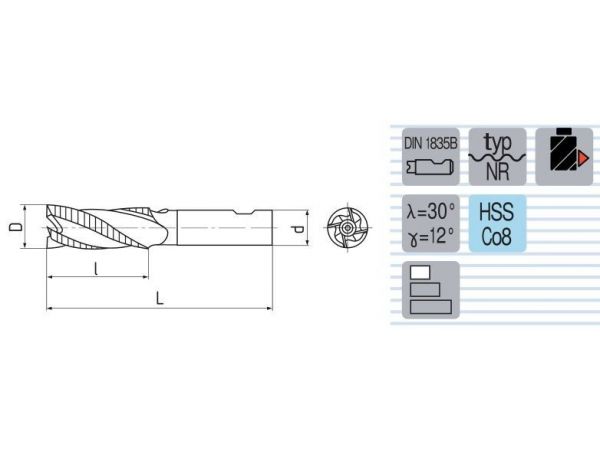 Fréza válcová čelní extra krátká typ NR...