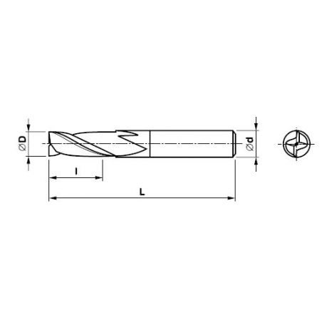 Fréza tvrdokovová krátká 2 břitá TiAlN - MASTERCUT