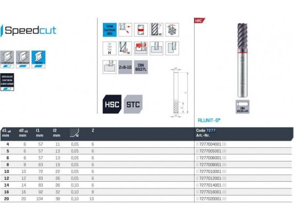 Fréza SK válcová čelní dlouhá SPEEDCUT 68 HRC...