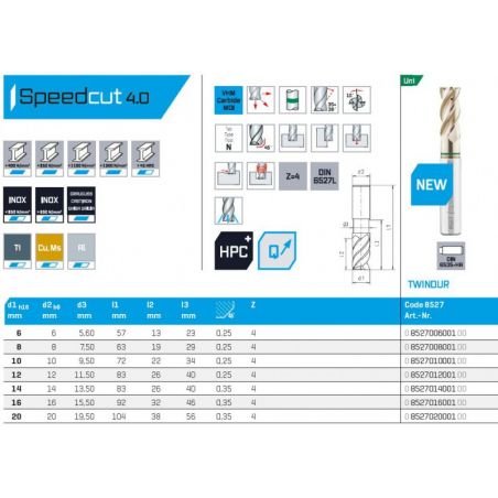 Fréza SK válcová čelní dlouhá HPC s vnitř.chlazením SPEEDCUT 4.0 Uni 8527 - MAYKESTAG