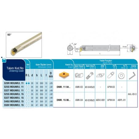 Soustružnický nůž - pro vnitřní soustružení - levý - AKKO