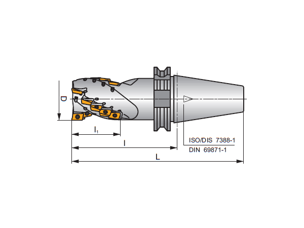 Válcová fréza s břity ve šroubovici DIN69871...