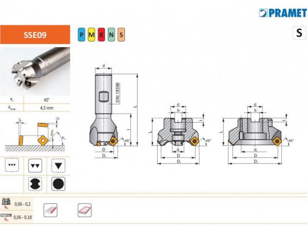Čelní nástrčná fréza pozitivní SSE09 - PRAMET