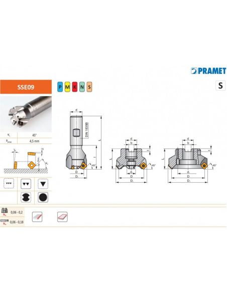 Čelní nástrčná fréza pozitivní SSE09 - PRAMET