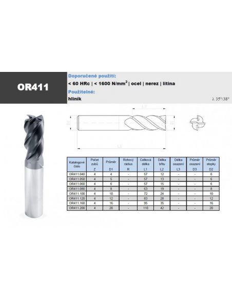 Fréza SK válcová čelní 4-břitá s dvojitou šroubovicí - PILANA Karbid