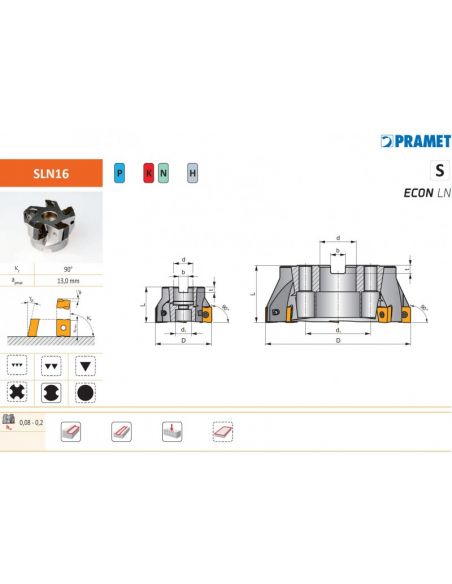 Čelní nástrčná fréza do rohu pozitivní S90LN16 - PRAMET