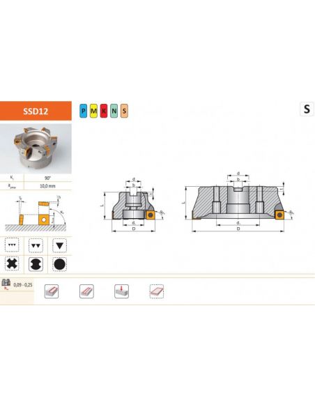 Čelní nástrčná fréza do rohu negativní S90SD12 - PRAMET